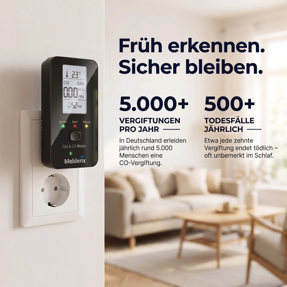 Melderix 4 in 1 CO Detektor für Familie & Haustiere